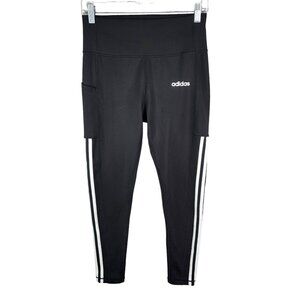 Womens Black Adidas Climalite Leggings w/ White Stripes Stretchy Activewear M